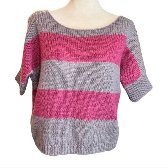 American Eagle Sweater M Womens Grey Pink Striped Wool Mohair Blend Size Medium - Picture 1 of 10